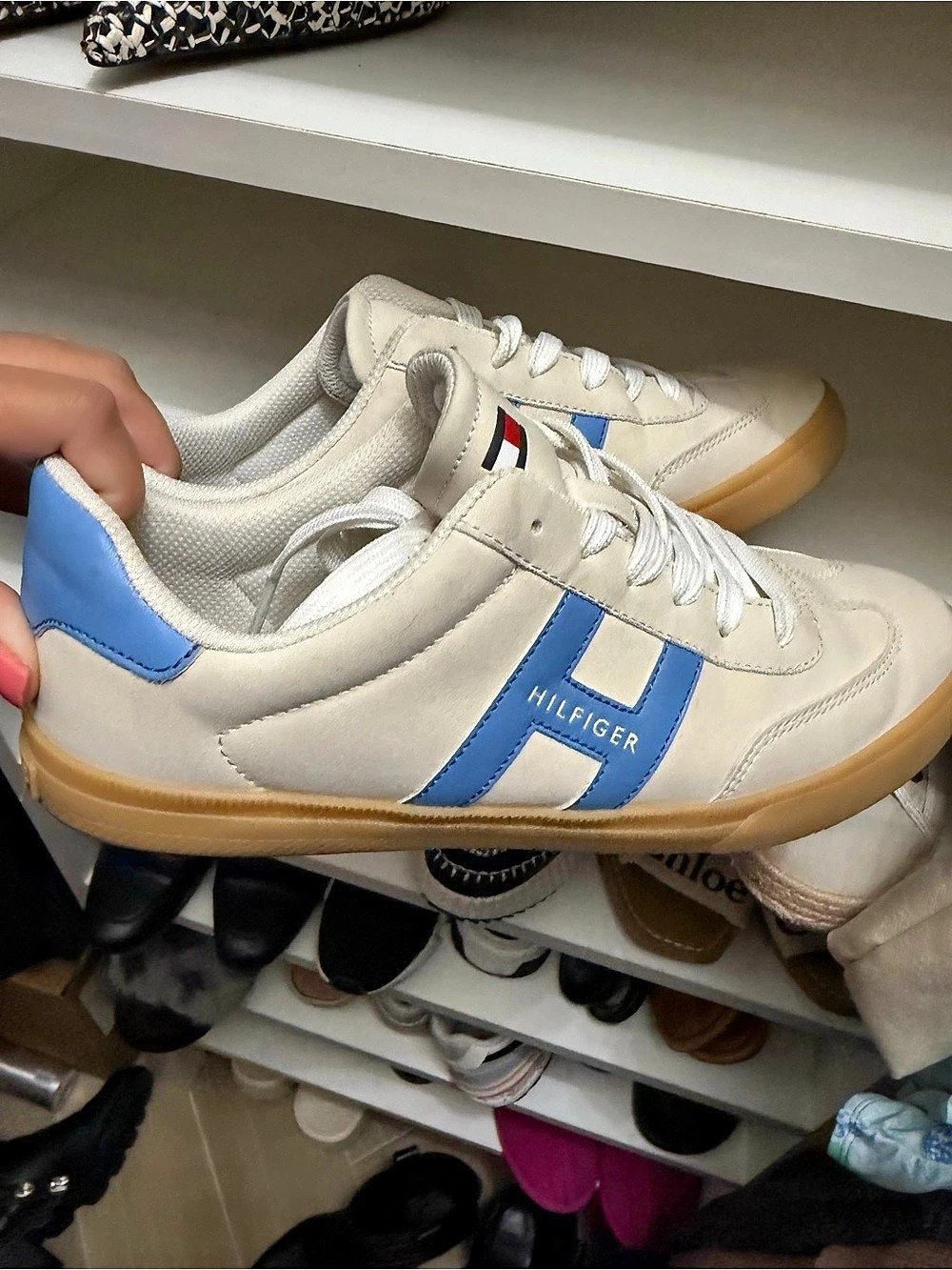 Tommy Hilfiger White & Blue Retro Gum Sole Sneakers